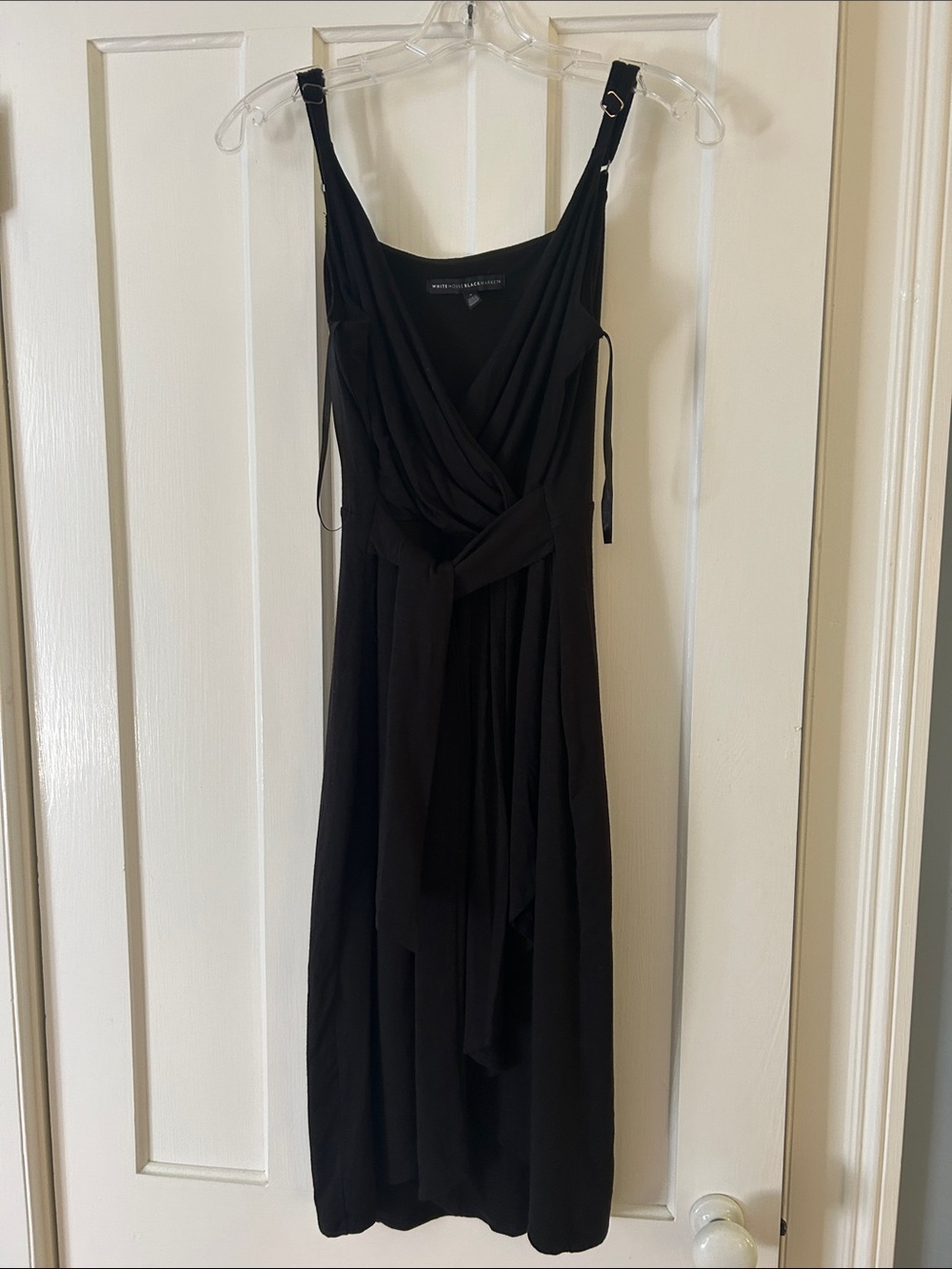 WHBM Black Midi Faux Wrap Dress